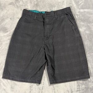 Burnside Mens Plaid Casual Shorts 32 Black Cotton Blend Cargo Style
